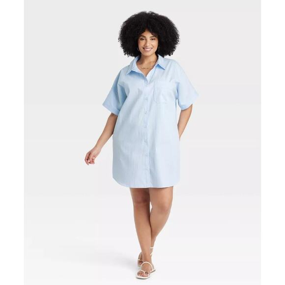 A New Day Women Striped Easy Woven Button Up Shirtdress Size 2XL Blue White - Picture 1 of 10
